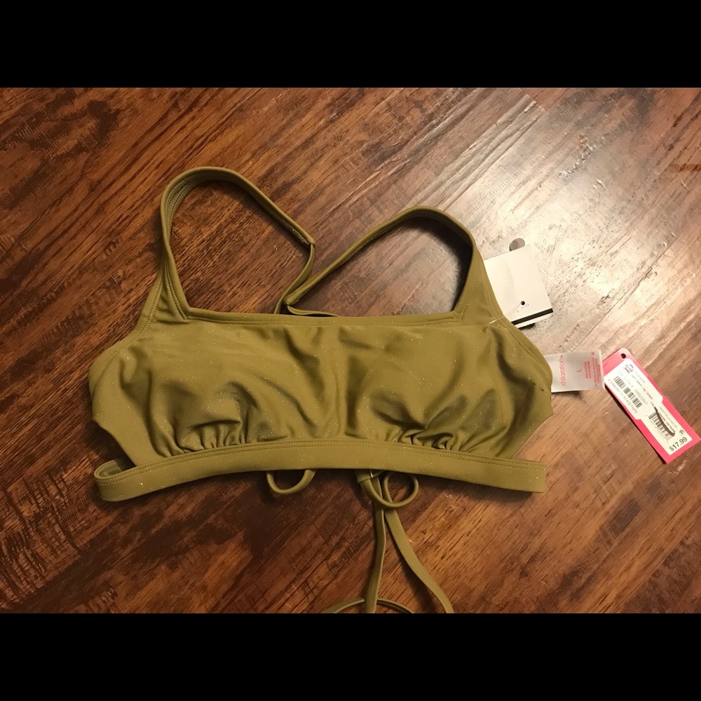 NWT- olive green sparkly bikini top